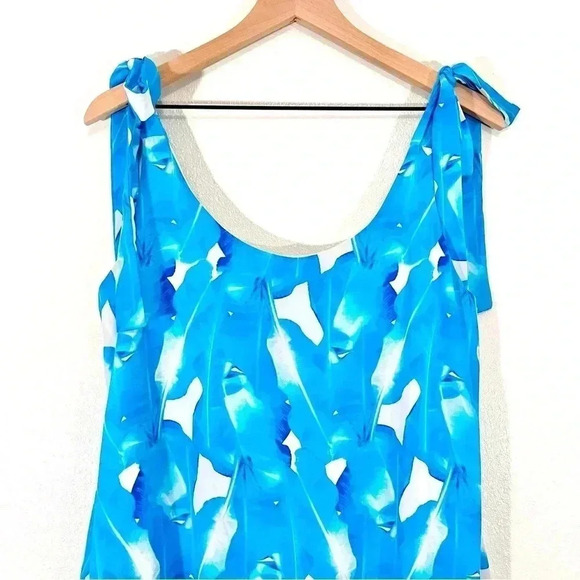 Palms Away Mini Blue Palm Leaves Dress with Pockets - Picture 3 of 8